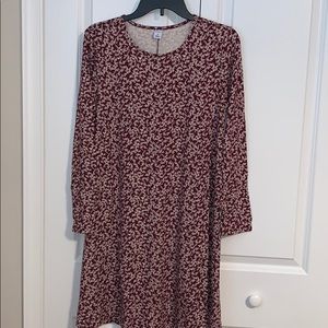Plush-Knit Long Sleeve Swing Dress Burgundy Floral
